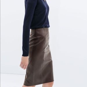 Zara brown faux snakeskin pencil skirt